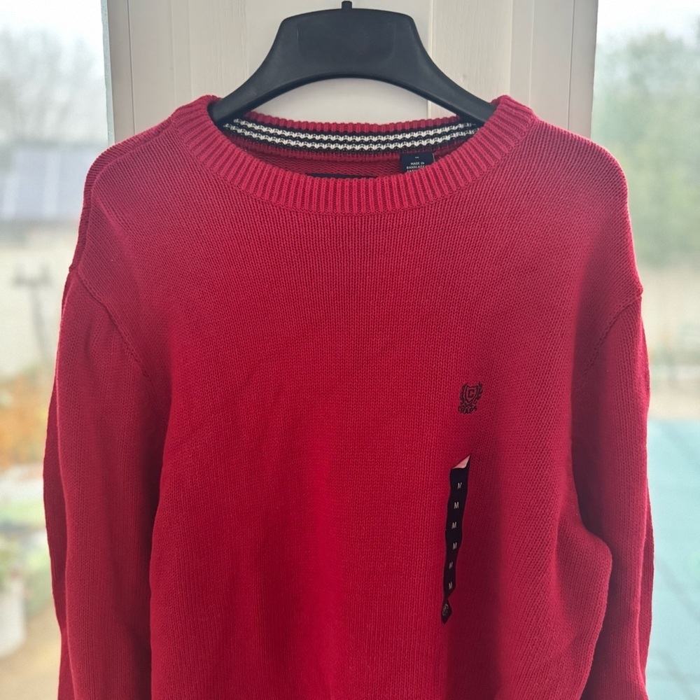 NWT Chaps Men's M Medium Red Cotton Knit Crew Neck Sweater Pullover Classic Fit - Picture 4 of 13